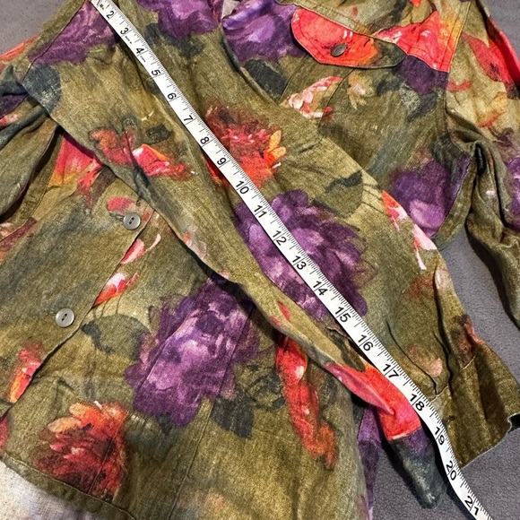 Chico's Linen Jacket Size 2 Multicolor Watercolor Floral Button Front. Pockets - Picture 5 of 14
